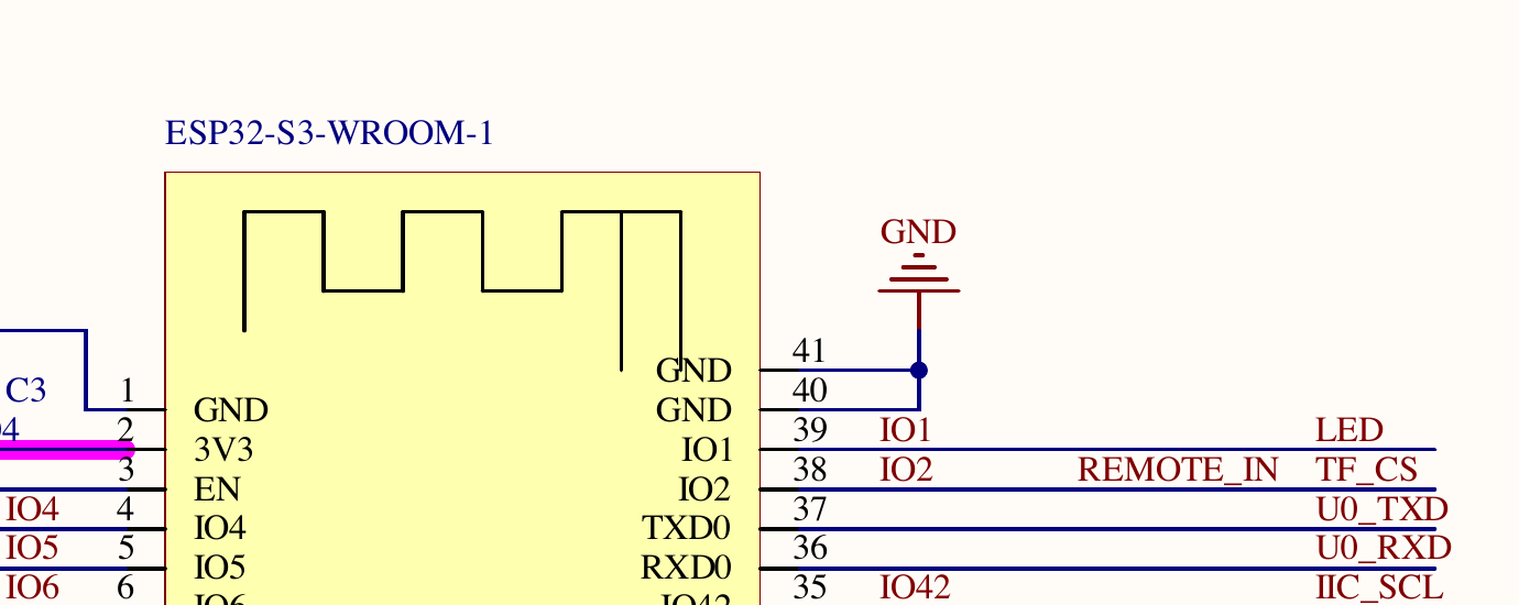 ESP32-S3-WROOM-1 模组物理 39 脚为 IO1，连接 LED 网络