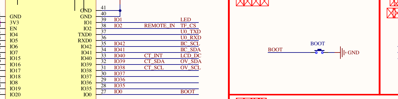ESP32-S3 的 GPIO0 连接 BOOT 网络,BOOT 按键按下后接地